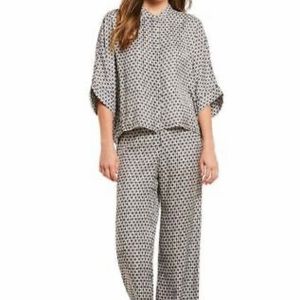 bryn Walker Oversized Cropped Boxy Cut Joe Shirt in Gray Geometric Print (M)
